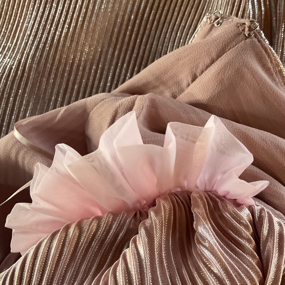1.4.3. Story by Line Up Metallic Blush Plissé V-Neck Long Sleeve Dress - Picture 10 of 16